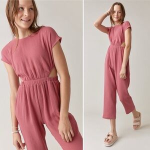 HELLO FRANKI by Francesca's Girls 100% Cotton Coral Pink Side Cutout Jumpsuit 10